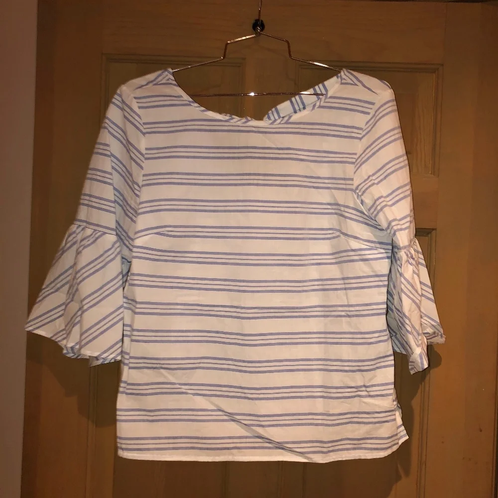 EUC J.‎ Crew Striped bell-sleeve tie-back top